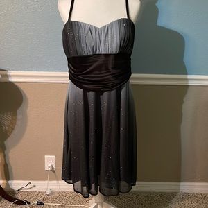 Woman black and gray holiday dress